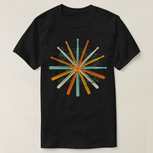 Drummer Drumsticks Gift Retro Musical Instrument D T-shirt (Design voorkant)