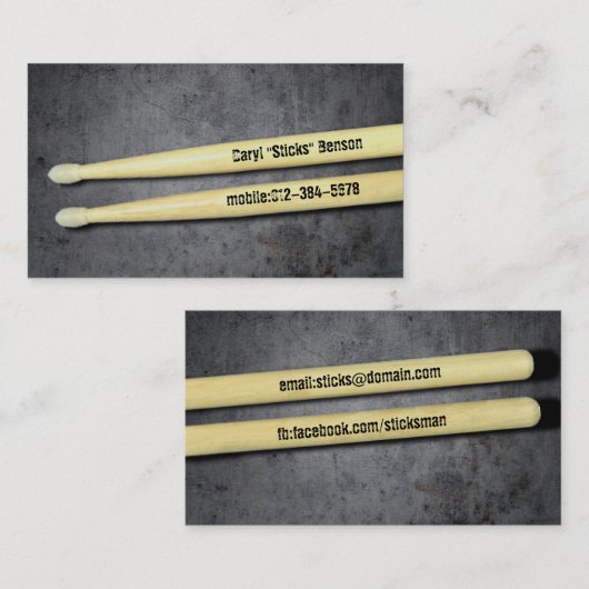 Drummer Drumsticks Muzikant Visitekaartje (Voorkant / Achterkant)
