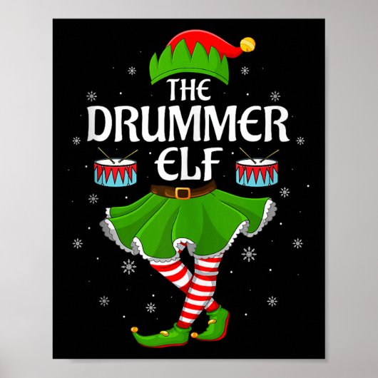 Drummer Elf Christmas Family Girls Women Elf Squad Poster (Voorkant)