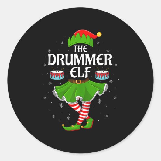 Drummer Elf Christmas Family Girls Women Elf Squad Ronde Sticker (Voorkant)