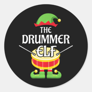 Drummer Elf Family Matching Group Christmas Drum Ronde Sticker