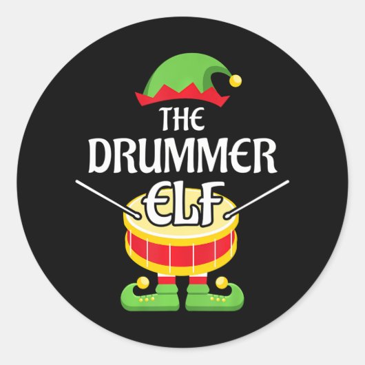 Drummer Elf Family Matching Group Christmas Drum Ronde Sticker (Voorkant)