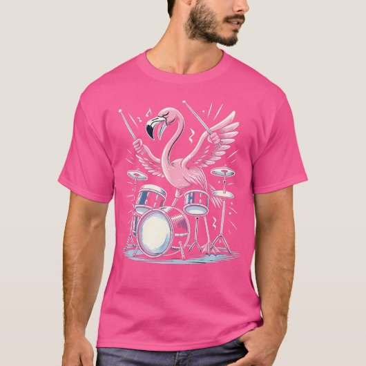 Drummer Flamingo Drummer die drums speelt T-shirt (Voorkant)