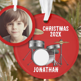 Drummer foto gedateerd Kerstmis Ornament