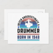 Drummer geboren 1948 80ste verjaardag Drumming Cad Briefkaart (Voorkant / Achterkant)