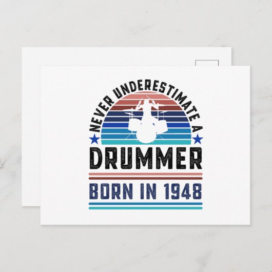 Drummer geboren 1948 80ste verjaardag Drumming Cad Briefkaart (Voorkant / Achterkant)