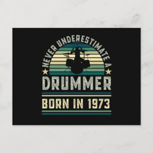 Drummer geboren in 1973 50e verjaardag Drumcadeaus Briefkaart