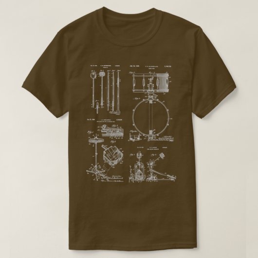 Drummer Gift Patent Print Drum Set T-shirt (Design voorkant)