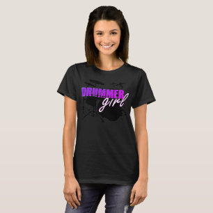 Drummer Girl Cute Paarse en White Text T-shirt