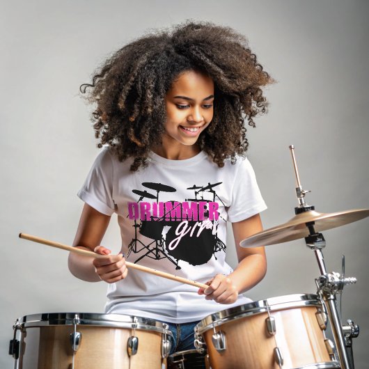 Drummer Girl Cute Paarse en White Text T-shirt