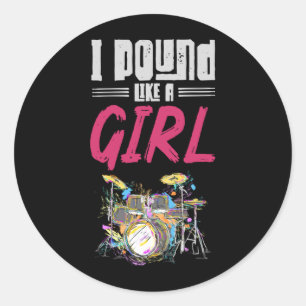 Drummer Girl Drumset Vrouw Drum Music Lover Ronde Sticker
