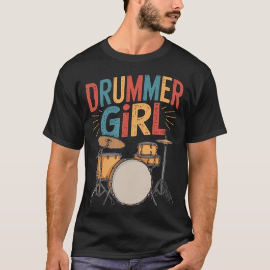 Drummer Girl Drumstel Drummen En Drums Percussie T-shirt (Voorkant)