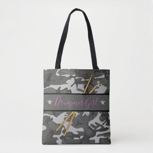 Drummer Girl Drumsticks Percussion Band Drumming Tote Bag (Voorkant)