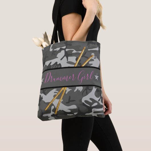 Drummer Girl Drumsticks Percussion Band Drumming Tote Bag (Dichtbij)