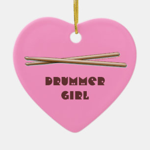 Drummer Girl Drumsticks  Roze siermiddel Keramisch Ornament