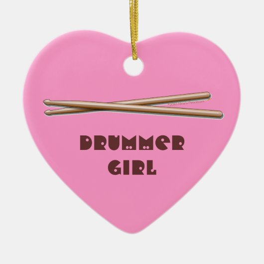Drummer Girl Drumsticks Roze siermiddel Keramisch Ornament (Voorkant)