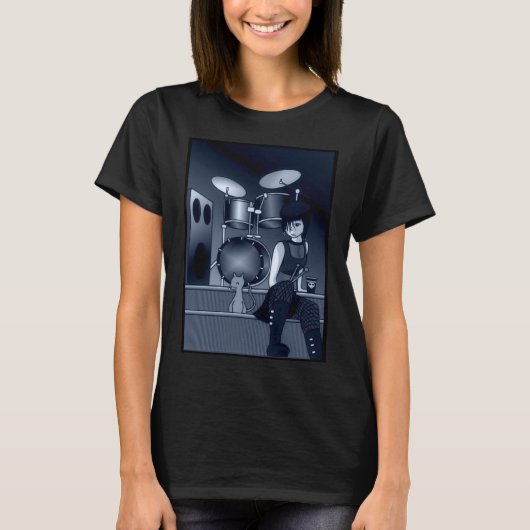 Drummer Girl en Cat T-shirt (Voorkant)