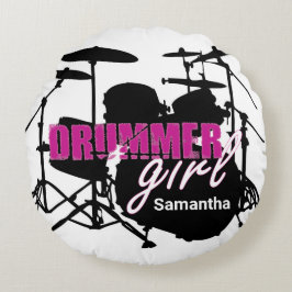 Drummer Girl First Name Grunge Paars met Text Ro Rond Kussen