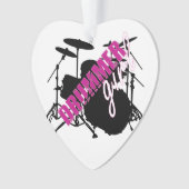Drummer Girl met Fun Paars en Black Grunge Tex Ornament (voorkant)