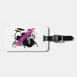Drummer Girl met Fun Paars en Black Grunge Text Bagagelabel