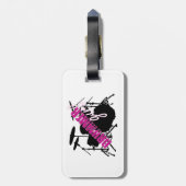 Drummer Girl met Fun Paars en Black Grunge Text Bagagelabel (Achterkant verticaal)