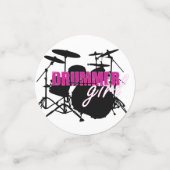 Drummer Girl met Fun Paars en Black Grunge Text Confetti (Kleine voorkant)