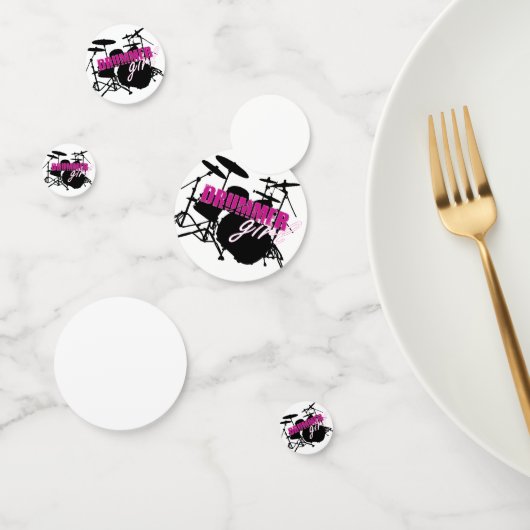 Drummer Girl met Fun Paars en Black Grunge Text Confetti (Groep)