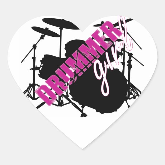 Drummer Girl met Fun Paars en Black Grunge Text Hart Sticker (Voorkant)