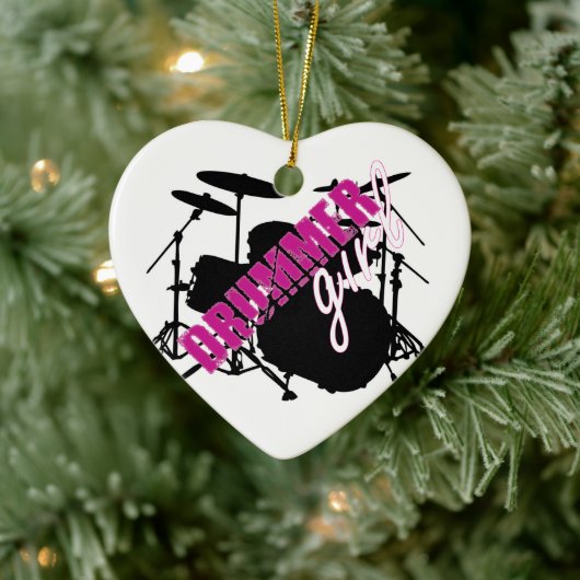 Drummer Girl met Fun Paars en Black Grunge Text Keramisch Ornament (Boom)