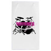 Drummer Girl met Fun Paars en Black Grunge Text Klein Cadeauzakje (Achterkant)
