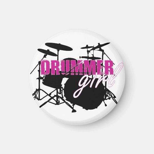 Drummer Girl met Fun Paars en Black Grunge Text Magneet (Voorkant)