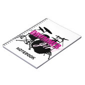 Drummer Girl met Fun Paars en Black Grunge Text Notitieboek (Linkerzijde)