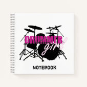 Drummer Girl met Fun Paars en Black Grunge Text Notitieboek (Voorkant)
