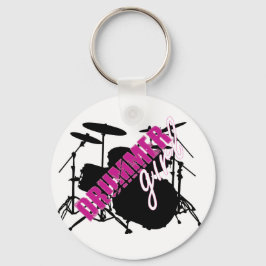 Drummer Girl met Fun Paars en Black Grunge Text Sleutelhanger