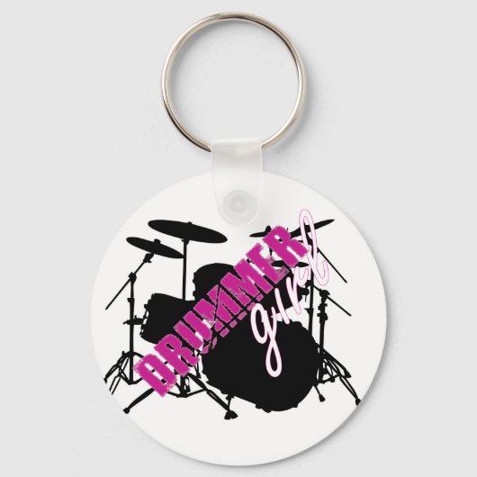 Drummer Girl met Fun Paars en Black Grunge Text Sleutelhanger (Voorkant)
