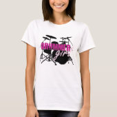 Drummer Girl met Fun Paars en Black Grunge Text T-shirt (Voorkant)
