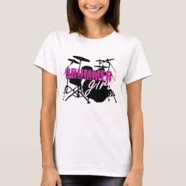 Drummer Girl met Fun Paars en Black Grunge Text T-shirt