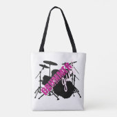 Drummer Girl met Fun Paars en Black Grunge Text Tote Bag (Achterkant)