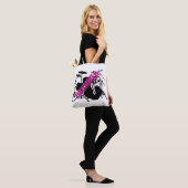 Drummer Girl met Fun Paars en Black Grunge Text Tote Bag (Op model)