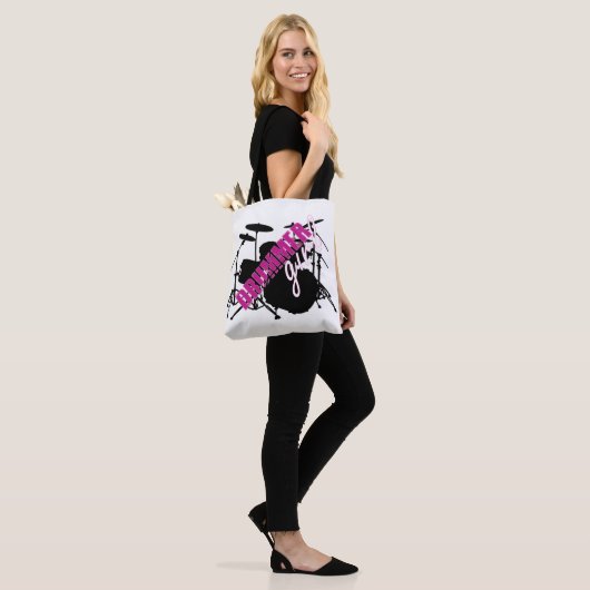 Drummer Girl met Fun Paars en Black Grunge Text Tote Bag (Op model)