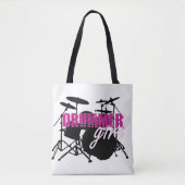 Drummer Girl met Fun Paars en Black Grunge Text Tote Bag (Voorkant)