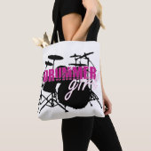 Drummer Girl met Fun Paars en Black Grunge Text Tote Bag (Dichtbij)