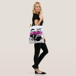 Drummer Girl met Fun Paars en Black Grunge Text Tote Bag