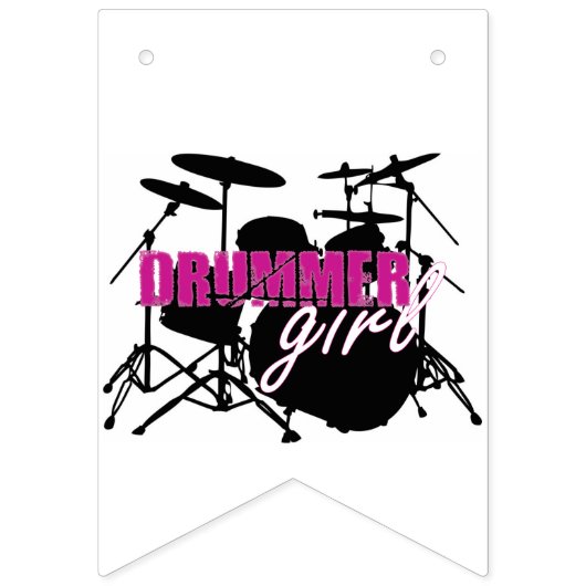 Drummer Girl met Fun Paars en Black Grunge Text Vlaggetjes (Tweede vlag)