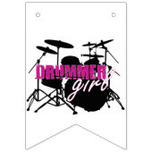 Drummer Girl met Fun Paars en Black Grunge Text Vlaggetjes (Eerste vlag)