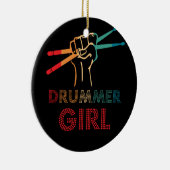 Drummer Girl Retro  Drumming Musicus Keramisch Ornament (Rechts)