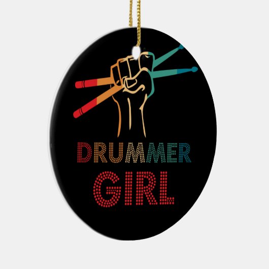 Drummer Girl Retro  Drumming Musicus Keramisch Ornament (Rechts)