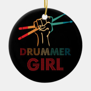 Drummer Girl Retro  Drumming Musicus Keramisch Ornament