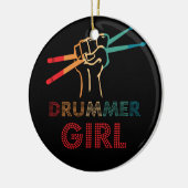 Drummer Girl Retro  Drumming Musicus Keramisch Ornament (Links)
