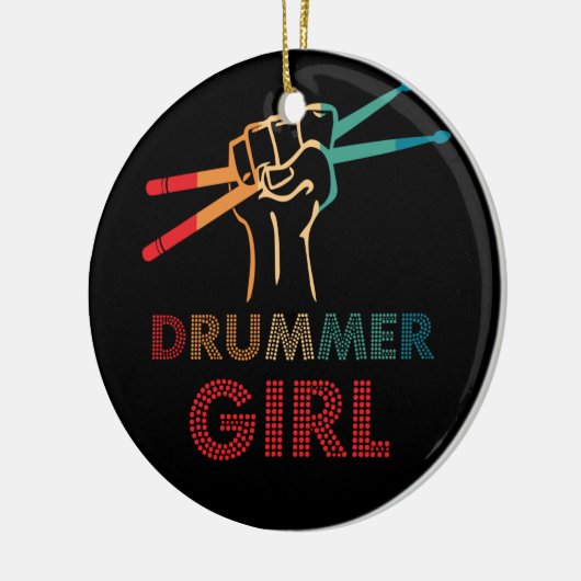 Drummer Girl Retro  Drumming Musicus Keramisch Ornament (Links)